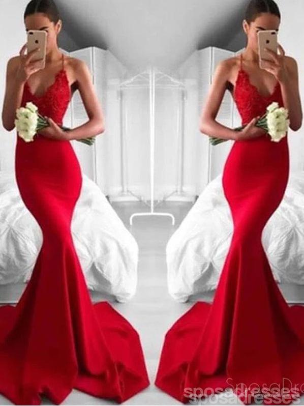 cheap red dresses Sexy Red Mermaid Lace Evening Prom Dresses, Popular Bright Red Party P – SposaDresses