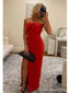 Sexy Red Sheath Side Slit Strapless Maxi Long Party Prom Dresses,Evening Dress,13377