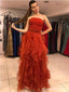 Elegant Rust A-line Strapless Maxi Long Party Prom Dresses,Evening Dress,13439