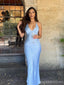 Simple Blue Mermaid Spaghetti Straps Maxi Long Party Prom Dresses,Evening Dress,13380