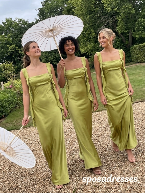 Chartreuse Satin Ruffle Open Back Bridesmaid Dress | SposaDresses Chartreuse Satin Ruffle Open Back Bridesmaid Dress | SposaDresses