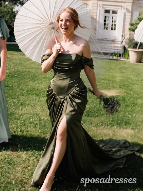 what to wear to a bridesmaid dress shopping Dark Olive Basque Waist Bridesmaid Dress