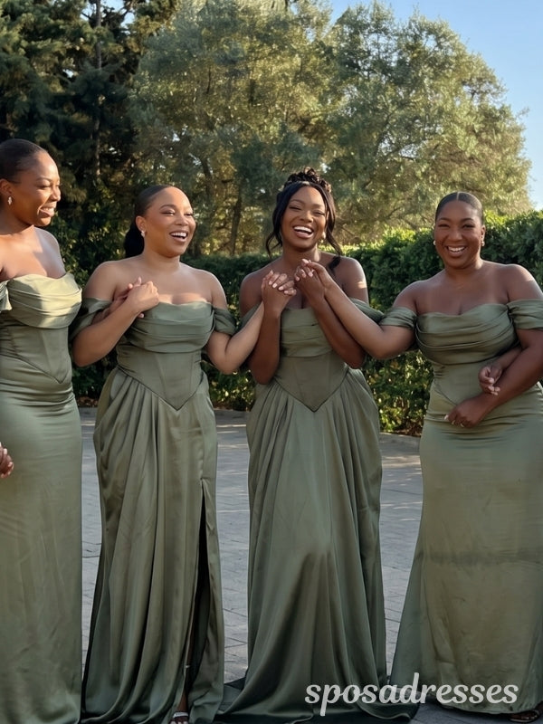 Olive Green Corset Basque Off The Shoulder Bridesmaid Dress SposaDresses Olive Green Corset Basque Off The Shoulder Bridesmaid Dress SposaDresses