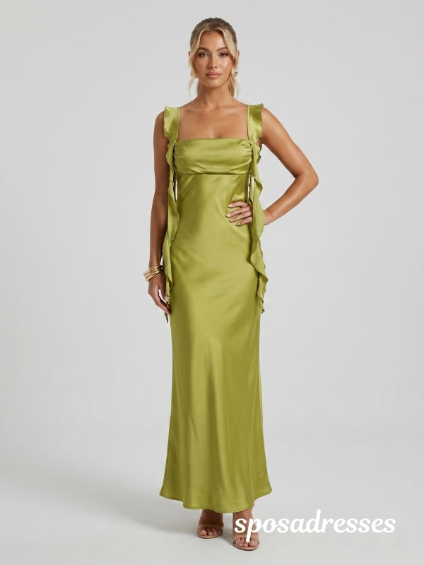 Chartreuse Satin Ruffle Open Back Bridesmaid Dress