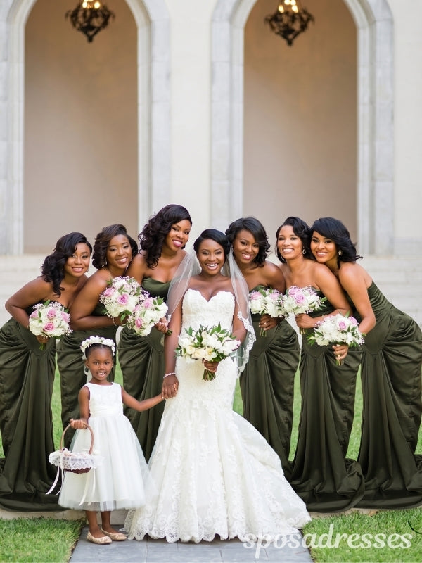 Dark Olive Basque Waist Bridesmaid Dress