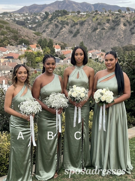 Sage Green Mismatched Satin Bridesmaid Dresses