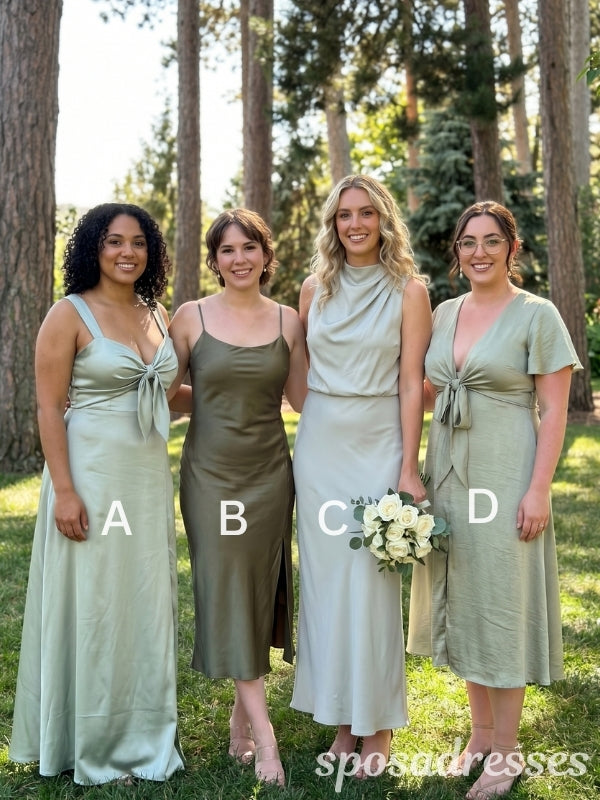 sposa bridesmaid dresses Sage &Olive Green Satin Mismatched Bridesmaid Dresses