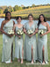 Sage Green Satin Mismatched One Shoulder Cowl V Neck Bridesmaid Dresses 26053