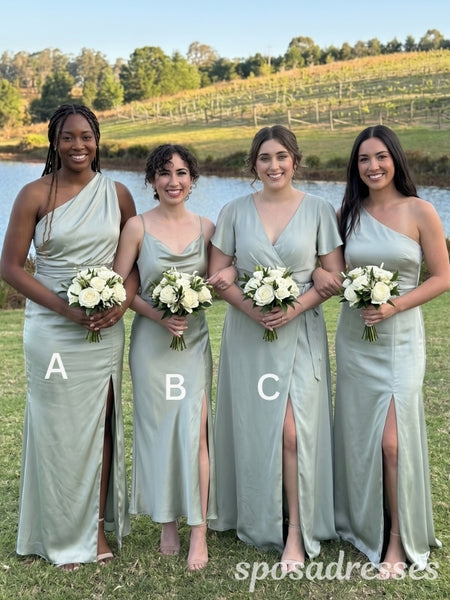 Sage Green Mismatched Satin Bridesmaid Dresses
