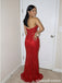 Red Beaded Strapless Deep V Corset High Slit Prom Evening Dress 26057