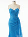 Ocean Blue Sequin Strapless Sweetheart Corset Ruched Slit Prom Evening Dress 26058