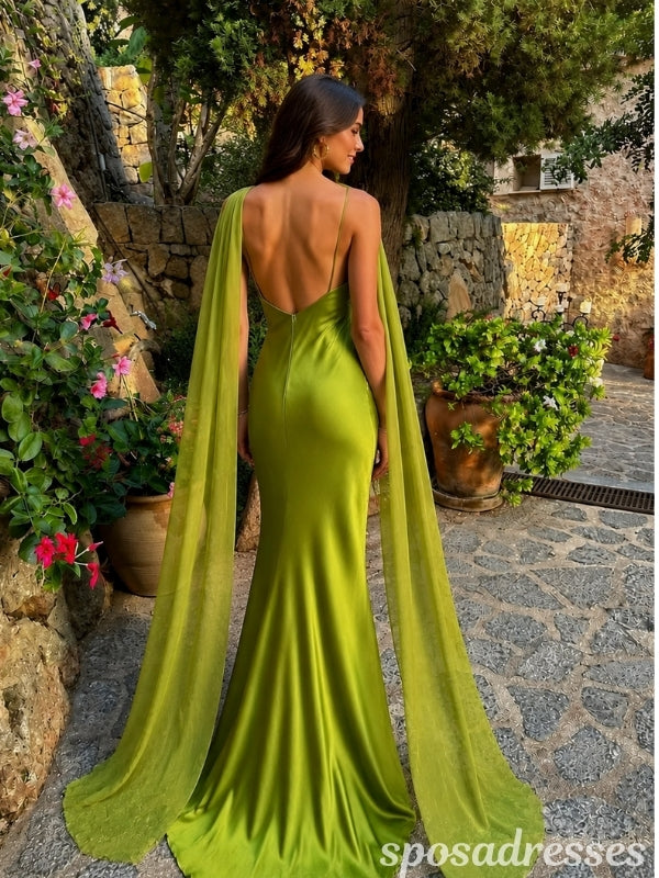 Lime Green Satin Halter Scarf Neck Backless Formal Evening Prom Dress 26071