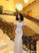 Champagne Silver Sequin Feather Short Sleeve V Neck Prom Evening Dress 26088