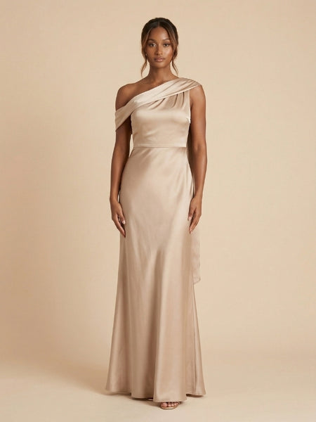 satin sashes for bridesmaid dresses Beige Satin Asymmetrical Draped Sash Bridesmaid Dress 26032 – SposaDresses
