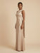 Beige Satin Asymmetrical Draped Sash Bridesmaid Dress 26032