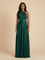Dark Green Satin Halter High Neck Bow Back Bridesmaid Dress 26034