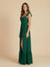 Emerald Green Chiffon Sweetheart Ruffle Strap High Slit Bridesmaid Dress 26028