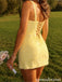 Yellow Beaded Floral Applique Lace Up Short Homecoming Dress 26070