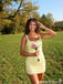 Yellow Beaded Floral Applique Lace Up Short Homecoming Dress 26070