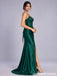 Emerald Green Satin Lace Corset High Slit Prom Dress PD26001