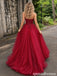 Burgundy Glitter Tulle Strapless Beaded Lace Corset A Line Prom Dress PD26002