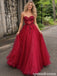 Burgundy Glitter Tulle Strapless Beaded Lace Corset A Line Prom Dress PD26002