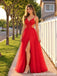 Lace Applique Side Cutout High Slit Tulle A Line Prom Dress PD26003