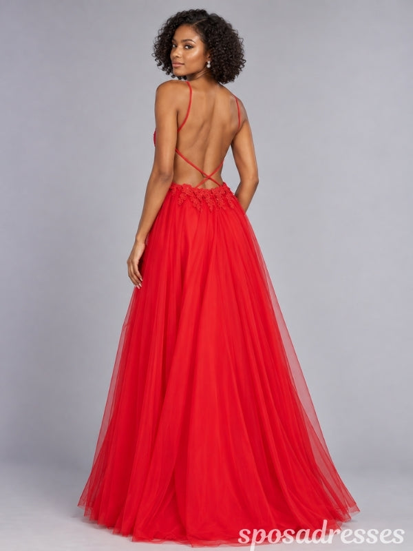 Lace Applique Side Cutout High Slit Tulle A Line Prom Dress PD26003