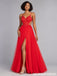 Lace Applique Side Cutout High Slit Tulle A Line Prom Dress PD26003
