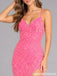 Hot Pink Sequin High Slit Open Back Fitted Prom Dress PD26005