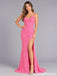 Hot Pink Sequin High Slit Open Back Fitted Prom Dress PD26005