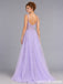 Lavender Lace Applique Corset High Slit Tulle A Line Prom Dress PD26006