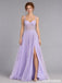 Lavender Lace Applique Corset High Slit Tulle A Line Prom Dress PD26006