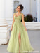 Pistachio Green Sequin Leaf Corset High Slit Tulle A Line Prom Dress PD26007