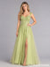 Pistachio Green Sequin Leaf Corset High Slit Tulle A Line Prom Dress PD26007