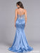 Dusty Blue Beaded Corset High Slit Satin Mermaid Prom Dress PD26008