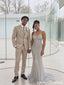 Silver Beaded Geometric Pattern Fitted Mermaid Prom Dress PD26009
