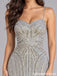 Silver Beaded Geometric Pattern Fitted Mermaid Prom Dress PD26009