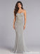 Silver Beaded Geometric Pattern Fitted Mermaid Prom Dress PD26009