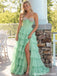 Mint Green Beaded Bust Tiered Ruffle High Slit Corset Prom Dress PD26010