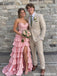 Pink Beaded Lace Corset Tiered Ruffle High Slit Prom Dress PD26012