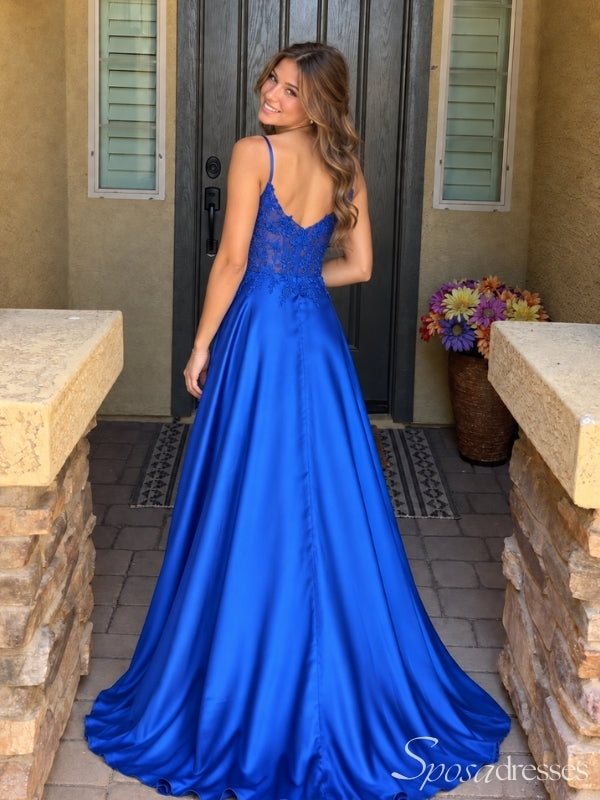 Lace Illusion Bodice Satin High Slit A Line Prom Dress PD26014