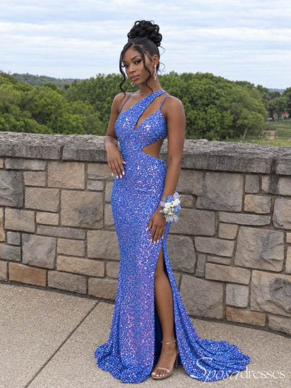 Asymmetric Cutout Sequin High Slit Mermaid Prom Dress PD26016