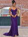 Dark Purple Sequin V Neck Lace Up Mermaid Prom Dress PD26017