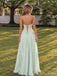 Sage Green Lace Corset Halter Neck Chiffon A Line Prom Dress PD26022
