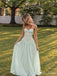 Sage Green Lace Corset Halter Neck Chiffon A Line Prom Dress PD26022
