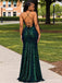 Emerald Green Sequin V Neck Cross Back High Slit Prom Dress PD26025