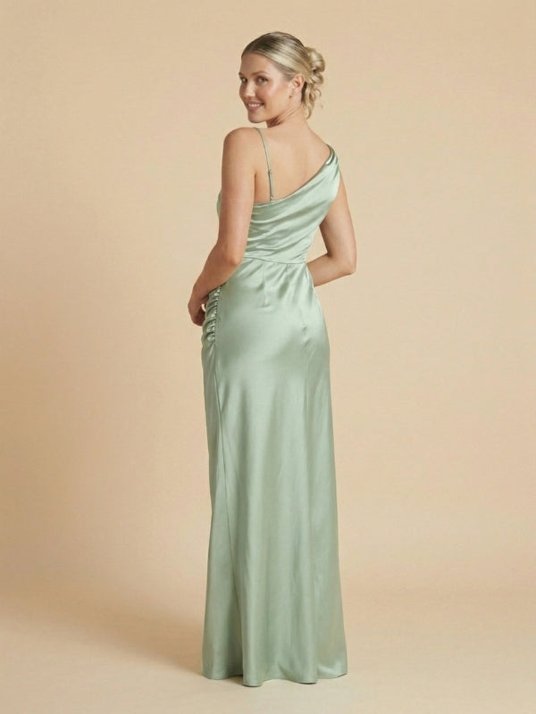 Sage Green Asymmetrical Satin Bridesmaid Dress | SposaDresses Sage Green Asymmetrical Satin Bridesmaid Dress | SposaDresses