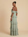 Sage Green Chiffon Off The Shoulder Tiered Ruffle Bridesmaid Dress 26031