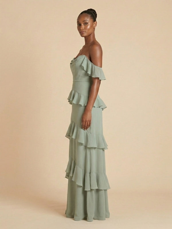 sage green ruffle bridesmaid dress Leely Women Sage Green Halter Ruffled Bridesmaid Dress with Slit Lace-Up Back Long Wedding Guest Dress